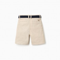 CHINO SHORTS WITH BELT FOR BOYS, BEIGE