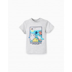 COTTON T-SHIRT WITH PRINT FOR BABY BOY 'AMIGOS&MAR', GREY