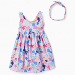 PRINTED DRESS + HEADBAND FOR BABY GIRL 'NAVY', LILAC