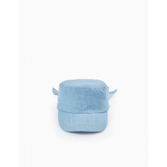 COTTON CAP WITH RIBBON FOR GIRL, BLUE