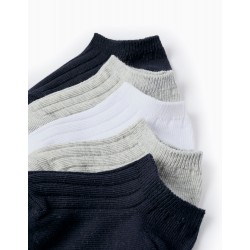PACK OF 5 PAIRS OF SHORT RIBBED SOCKS FOR BABY BOYS, BLUE/GREY/WHITE