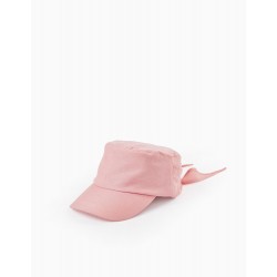 COTTON CAP WITH RIBBON FOR GIRL, PINK