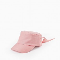 COTTON CAP WITH RIBBON FOR GIRL, PINK