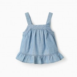 DENIM TOP WITH FLOWERS FOR GIRLS, BLUE