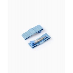 PACK 2 BABY & GIRL HAIRPINS-TWEEZERS WITH BOWS, BLUE