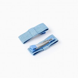 PACK 2 BABY & GIRL HAIRPINS-TWEEZERS WITH BOWS, BLUE