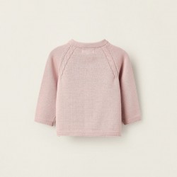 KNITTED COTTON COAT FOR NEWBORN, PINK
