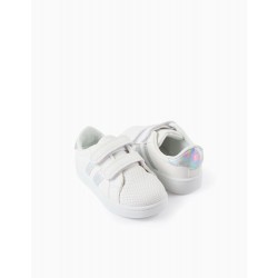 BABY GIRL STRIPED SNEAKERS, WHITE/IRIDESCENT