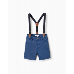CHINO SHORTS WITH REMOVABLE SUSPENDERS FOR BABY BOYS, BLUE