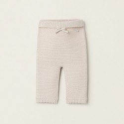 KNITTED PANTS WITH BOW FOR NEWBORN, BEIGE