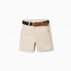 BABY BOYS' CHINO SHORTS WITH BELT, BEIGE