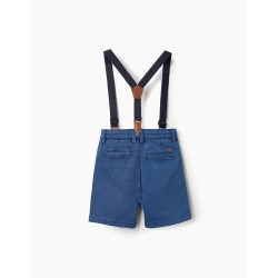 CHINO SHORTS WITH REMOVABLE SUSPENDERS FOR BABY BOYS, BLUE