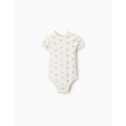 FLORAL RIBBED BODY FOR BABY GIRL, WHITE
