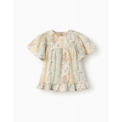 FLORAL COTTON TUNIC FOR GIRLS, GREEN/BEIGE/PINK