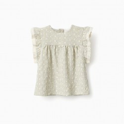 VICHY TOP WITH EMBROIDERY FOR BABY GIRLS, GREEN/WHITE