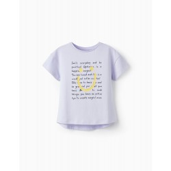 GLITTER COTTON T-SHIRT FOR GIRLS 'SMILE EVERYDAY', LILAC