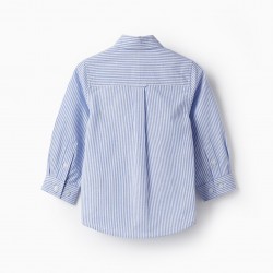 STRIPED COTTON SHIRT FOR BABY BOYS, WHITE/BLUE