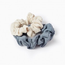 PACK 2 ELASTIC SCRUNCHIES FOR BABY AND GIRL, BLUE/BEIGE