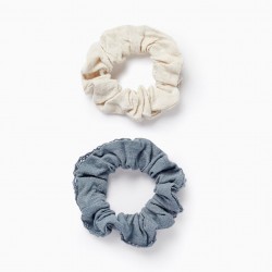 PACK 2 ELASTIC SCRUNCHIES FOR BABY AND GIRL, BLUE/BEIGE