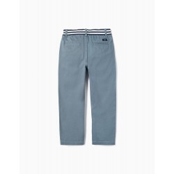 BOYS' COTTON TWILL TROUSERS 'SLIM FIT', BLUE