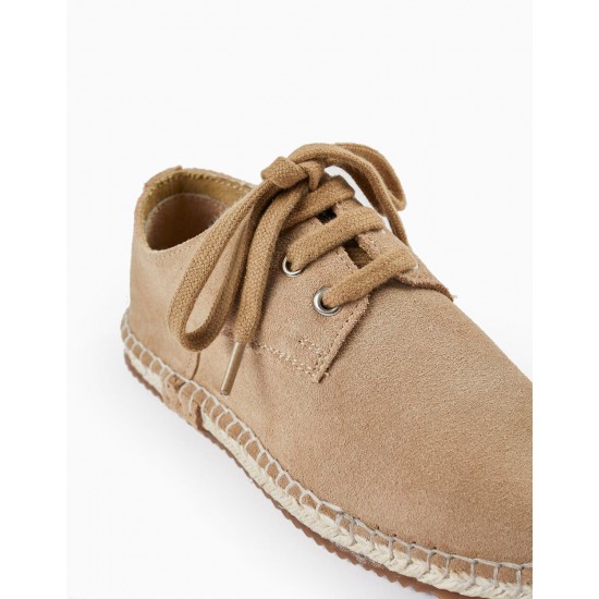 LEATHER SUEDE SHOES FOR BOYS, DARK BEIGE