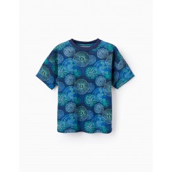 COTTON T-SHIRT WITH PATTERN FOR BOYS, DARK BLUE