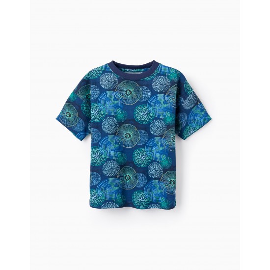 COTTON T-SHIRT WITH PATTERN FOR BOYS, DARK BLUE