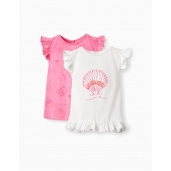2 SLEEVELESS T-SHIRTS FOR BABY GIRL 'CONCHA', WHITE/PINK