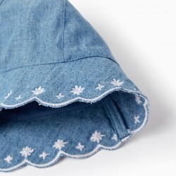 COTTON DENIM HAT WITH EMBROIDERY FOR BABY AND GIRL, BLUE