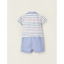 PIQUÉ AND OXFORD JUMPSUIT FOR NEWBORN, WHITE/BLUE/RED