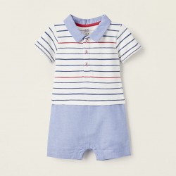 PIQUÉ AND OXFORD JUMPSUIT FOR NEWBORN, WHITE/BLUE/RED