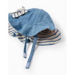 DENIM HAT WITH STRIPED INTERIOR WITH BOW FOR BABY, BLUE/BEIGE