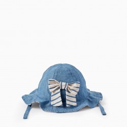 DENIM HAT WITH STRIPED INTERIOR WITH BOW FOR BABY, BLUE/BEIGE