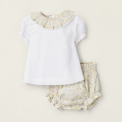 T-SHIRT + DIAPER PATCH FOR NEWBORN 'FLORAL', WHITE