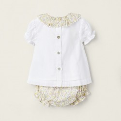 T-SHIRT + DIAPER PATCH FOR NEWBORN 'FLORAL', WHITE
