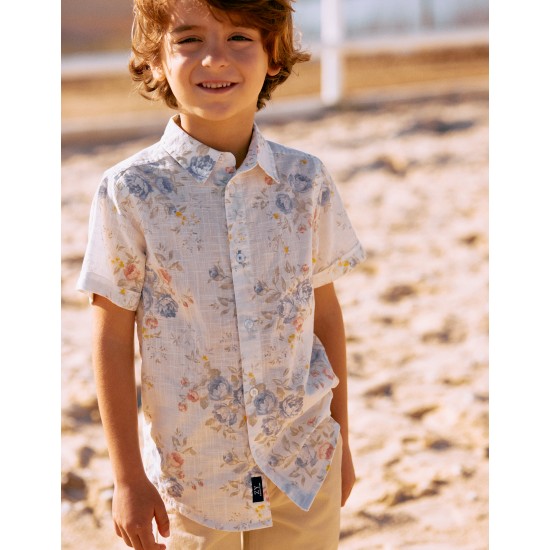FLORAL COTTON SHIRT FOR BOYS 'YOU&ME', WHITE