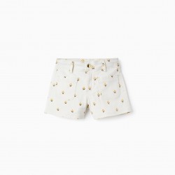 TWILL SHORTS WITH GIRL MOTIF, WHITE