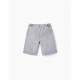 STRIPED SHORTS WITH LINEN FOR BOYS, WHITE/DARK BLUE