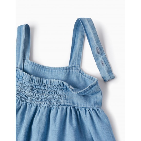BABY GIRL DENIM DRESS WITH STRAPS, BLUE