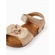 LEATHER SANDALS WITH GLITTER AND BOW FOR BABY GIRL, LIGHT BEIGE