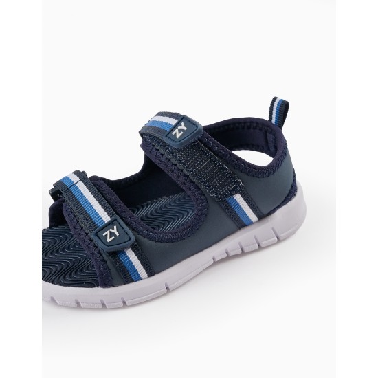 STRAPPY SANDALS FOR BABY BOY, BLUE/WHITE