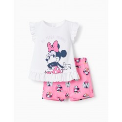 RUFFLED T-SHIRT + SHORTS FOR BABY GIRL 'MINNIE MOUSE', WHITE/PINK