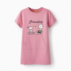 GIRL'S COTTON DRESS 'SNOOPY - PEANUTS', PINK
