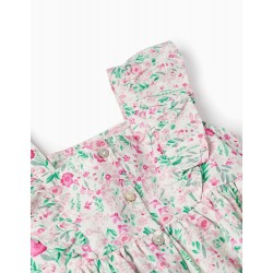 COTTON FLORAL DRESS FOR GIRLS, WHITE/PINK