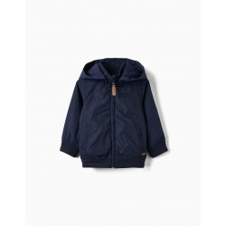 REMOVABLE HOODED JACKET FOR BABY BOY, DARK BLUE