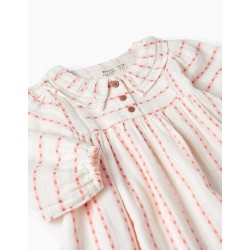 BABY GIRL COTTON DRESS, WHITE/SALMON