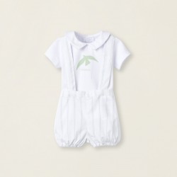 T-SHIRT + SHORTS WITH STRAPS FOR NEWBORN 'VOA', WHITE/GREEN