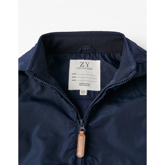 REMOVABLE HOODED JACKET FOR BABY BOY, DARK BLUE