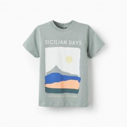 SHORT SLEEVE T-SHIRT FOR BOYS 'SICILIAN DAYS', GREEN