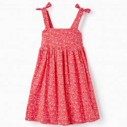 GIRL'S FLORAL PATTERN COTTON DRESS, RED/WHITE